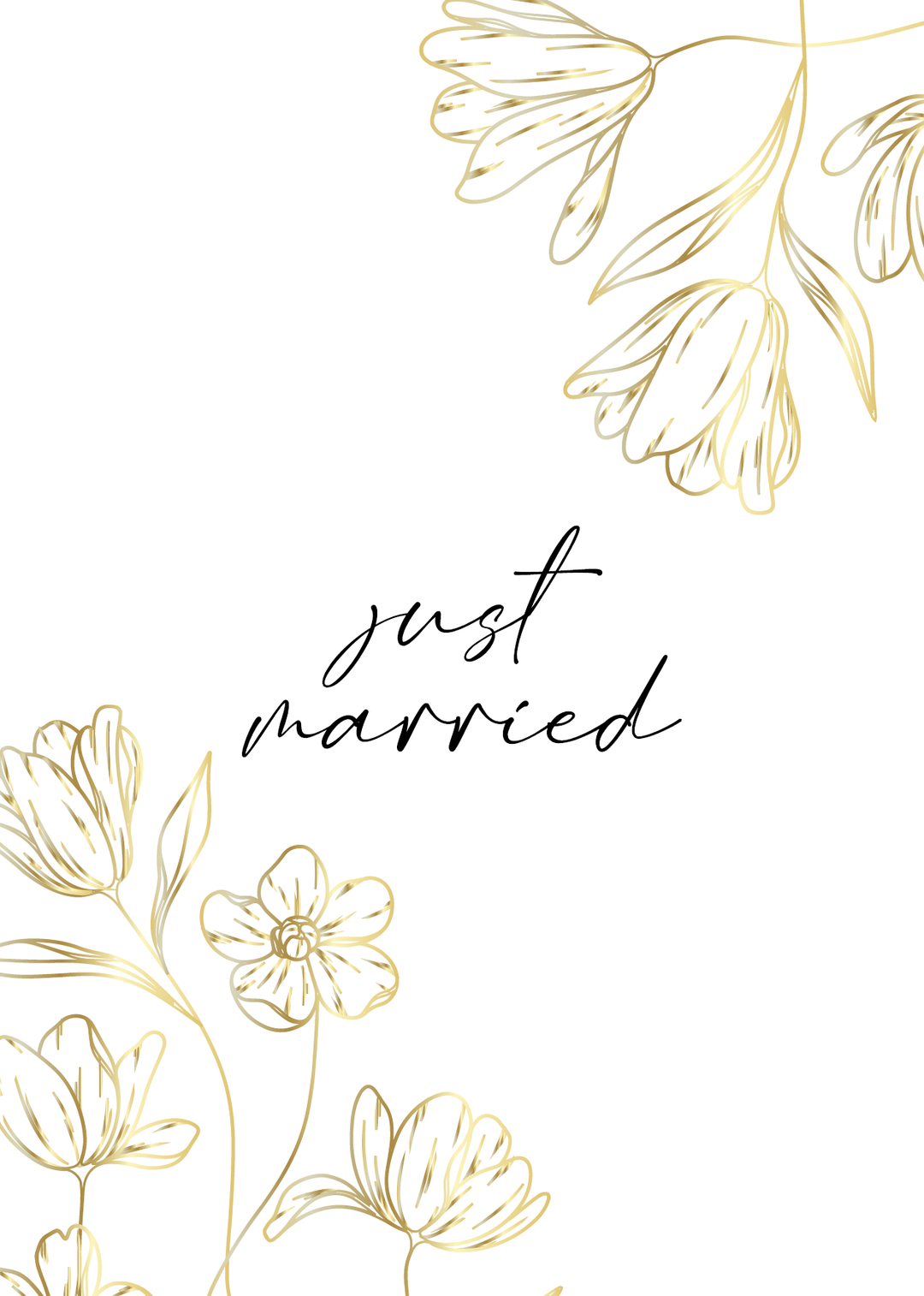 Holzschliffkarte "Just married" mit Golddruck