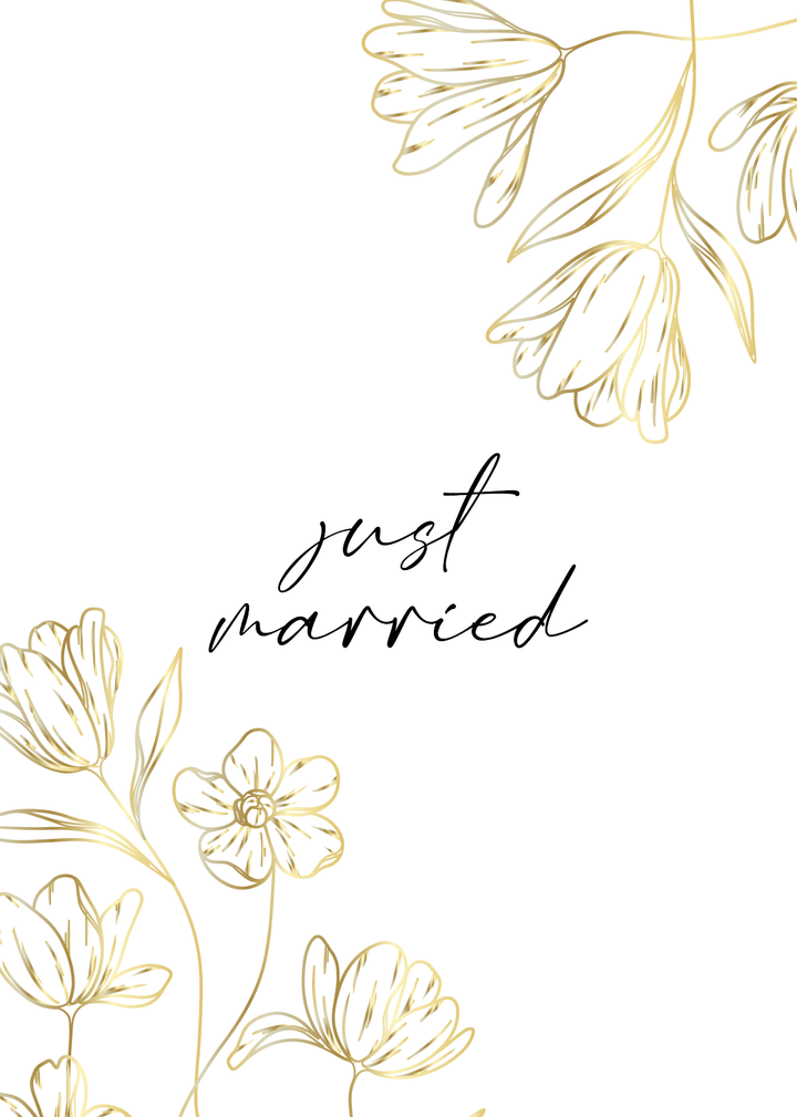Holzschliffkarte "Just married" mit Golddruck